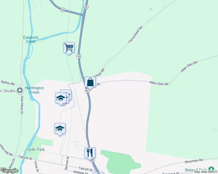 map of restaurants, bars, coffee shops, grocery stores, and more near 1-267 Dean St in Owego