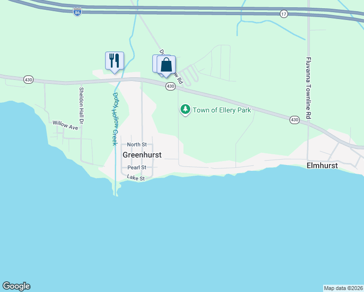 map of restaurants, bars, coffee shops, grocery stores, and more near 2833 Heineman Road in Bemus Point