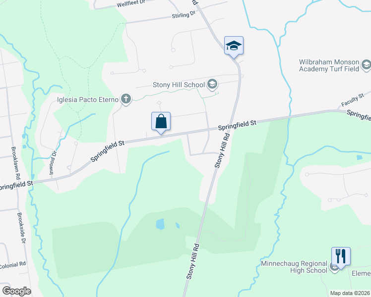 map of restaurants, bars, coffee shops, grocery stores, and more near 356 Springfield Street in Wilbraham
