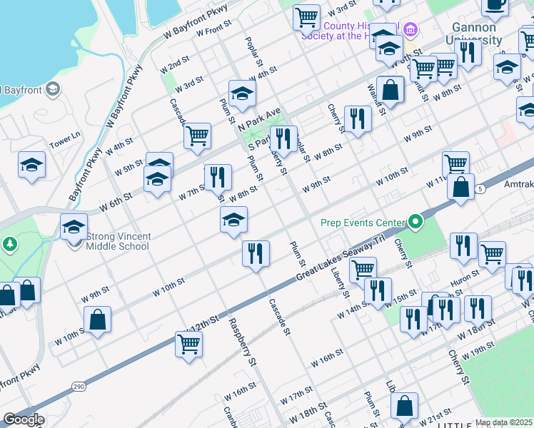map of restaurants, bars, coffee shops, grocery stores, and more near 825 West 8th Street in Erie