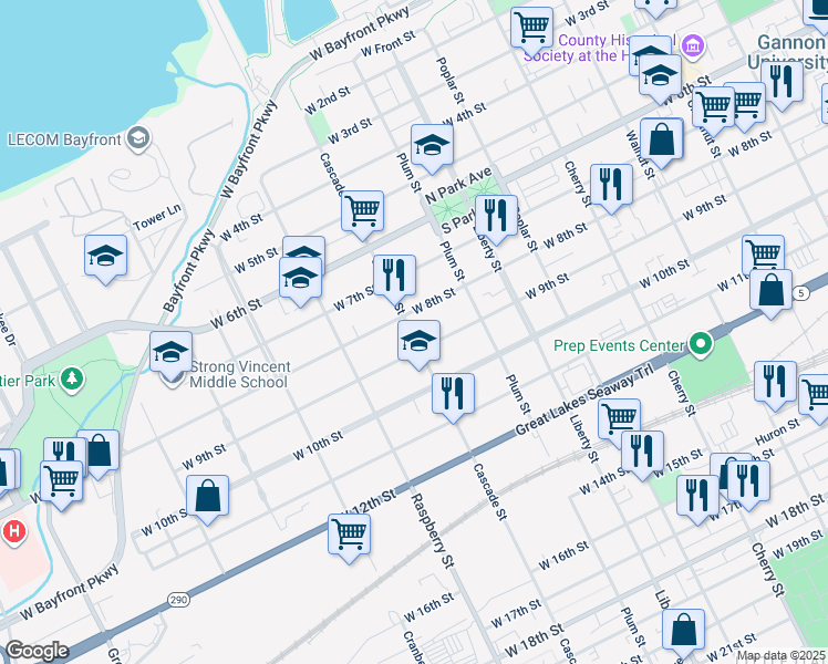 map of restaurants, bars, coffee shops, grocery stores, and more near 958 West 8th Street in Erie
