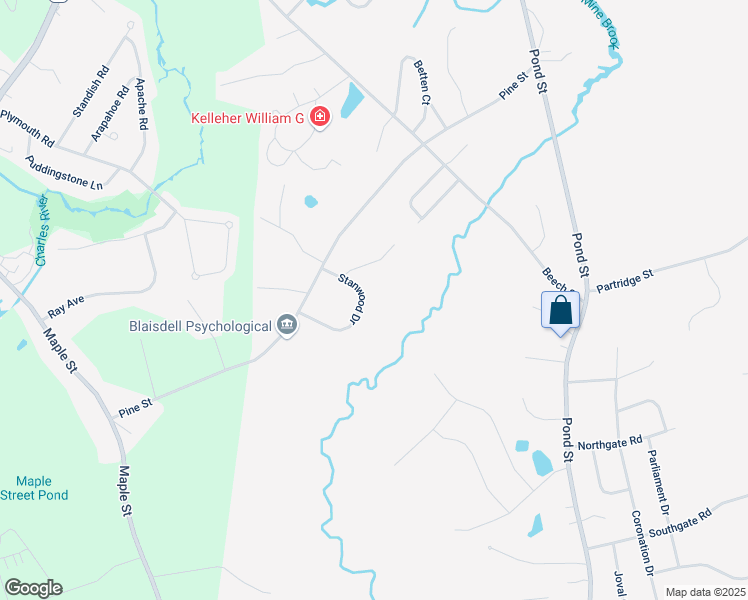 map of restaurants, bars, coffee shops, grocery stores, and more near 15 Stanwood Drive in Franklin