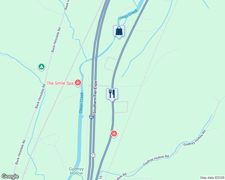 map of restaurants, bars, coffee shops, grocery stores, and more near 2916 Olean Hinsdale Road in Olean