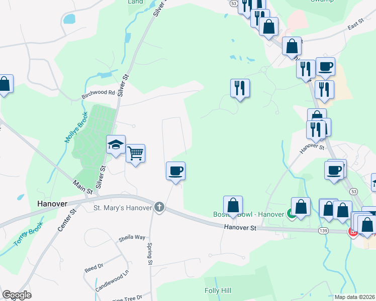 map of restaurants, bars, coffee shops, grocery stores, and more near 268 Twin Fawn Drive in Hanover