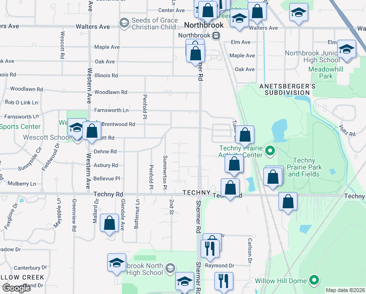 map of restaurants, bars, coffee shops, grocery stores, and more near 1817 Somerset Lane in Northbrook