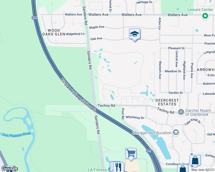 map of restaurants, bars, coffee shops, grocery stores, and more near 3923 Mission Hills Road in Northbrook