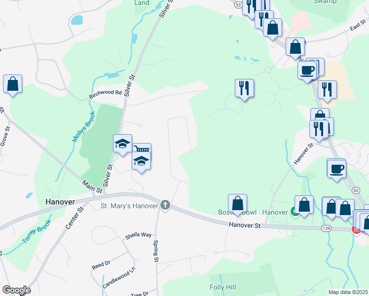 map of restaurants, bars, coffee shops, grocery stores, and more near 133 Twin Fawn Drive in Hanover