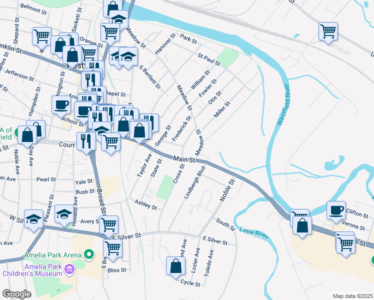 map of restaurants, bars, coffee shops, grocery stores, and more near 38 Parkside Avenue in Westfield
