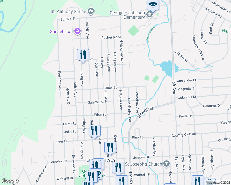 map of restaurants, bars, coffee shops, grocery stores, and more near 717 North Rogers Avenue in Endicott