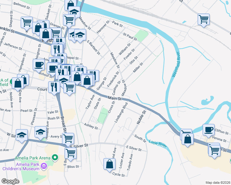 map of restaurants, bars, coffee shops, grocery stores, and more near 38 Parkside Avenue in Westfield