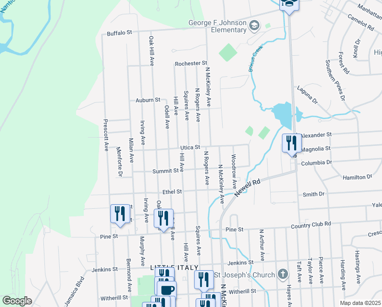 map of restaurants, bars, coffee shops, grocery stores, and more near 718 Hill Ave in Endicott