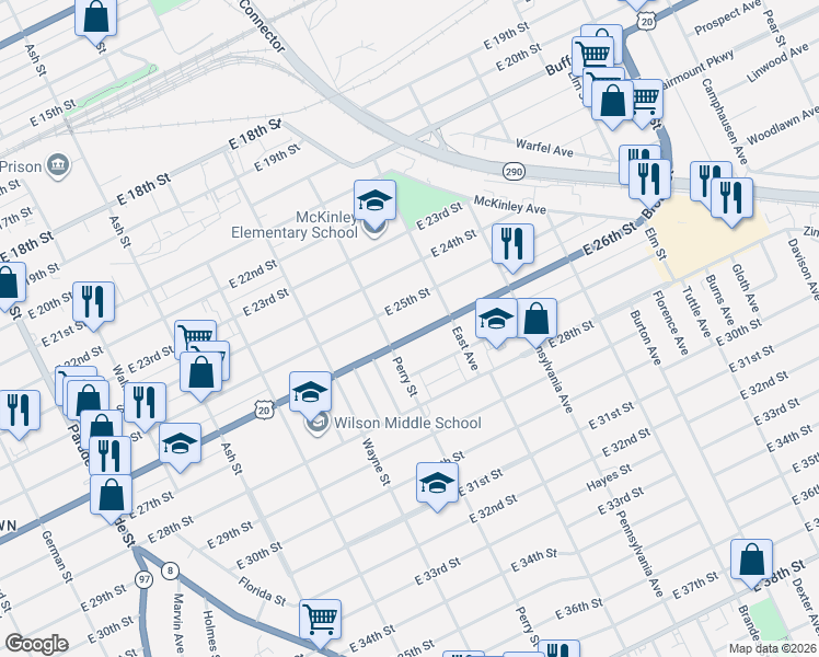 map of restaurants, bars, coffee shops, grocery stores, and more near 860 U.S. 20 in Erie