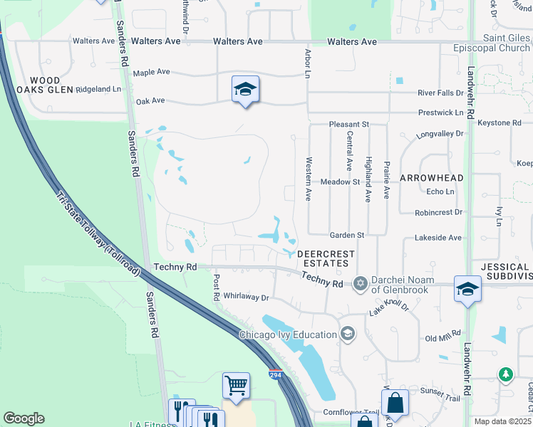 map of restaurants, bars, coffee shops, grocery stores, and more near 1800 Mission Hills Road in Northbrook