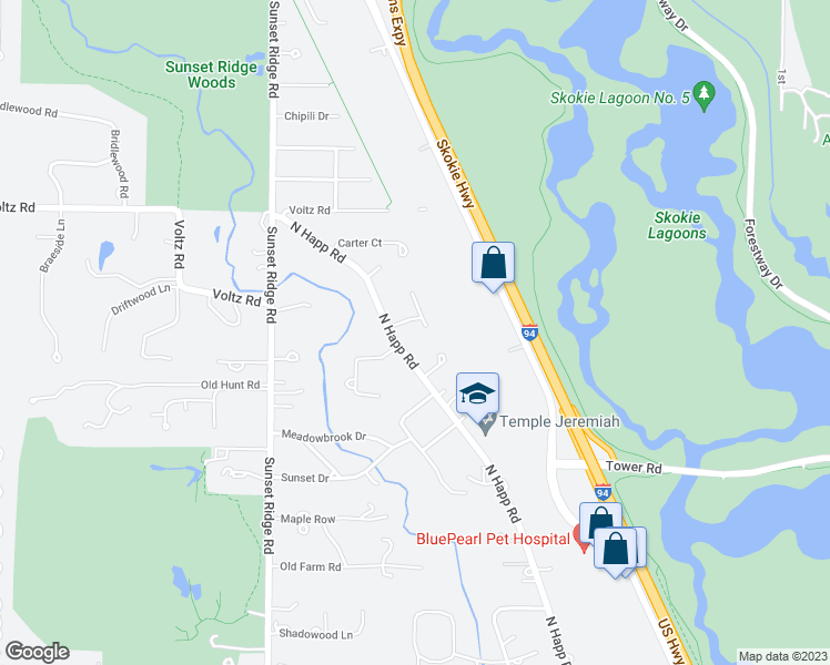 map of restaurants, bars, coffee shops, grocery stores, and more near 1770 Killarney Lane in Northbrook