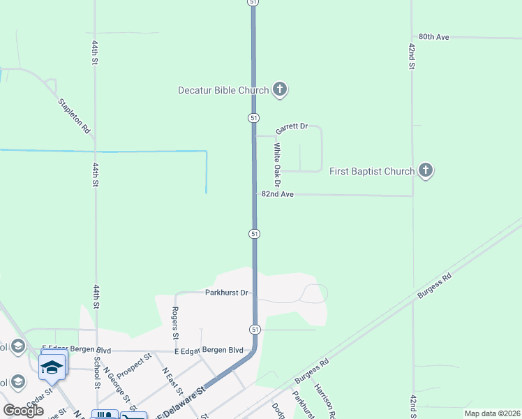 map of restaurants, bars, coffee shops, grocery stores, and more near 82141 Michigan 51 in Decatur