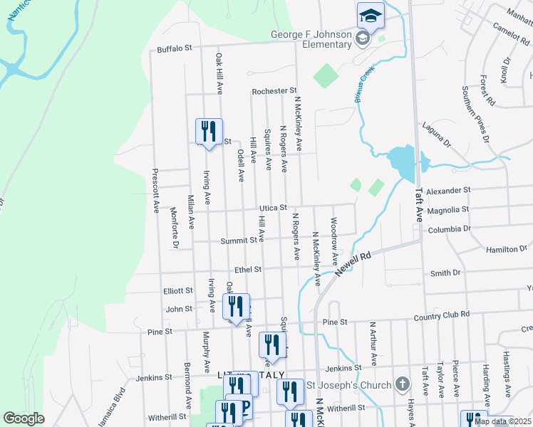 map of restaurants, bars, coffee shops, grocery stores, and more near 718 Hill Ave in Endicott
