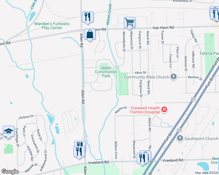 map of restaurants, bars, coffee shops, grocery stores, and more near 18929 Forrest Hill Drive in Trenton
