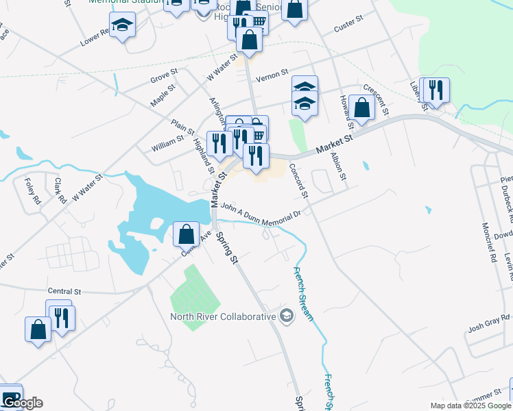 map of restaurants, bars, coffee shops, grocery stores, and more near 167 Market Street in Rockland