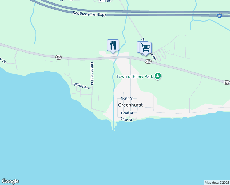 map of restaurants, bars, coffee shops, grocery stores, and more near 2865 West Avenue in Greenhurst