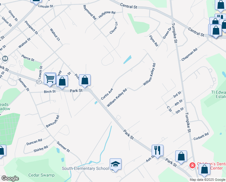 map of restaurants, bars, coffee shops, grocery stores, and more near 63 Curtis Avenue in Stoughton