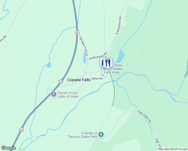 map of restaurants, bars, coffee shops, grocery stores, and more near 25 Miles Rd in Copake Falls