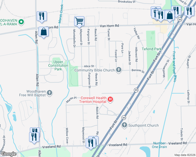map of restaurants, bars, coffee shops, grocery stores, and more near 5046 Lisa Court in Trenton