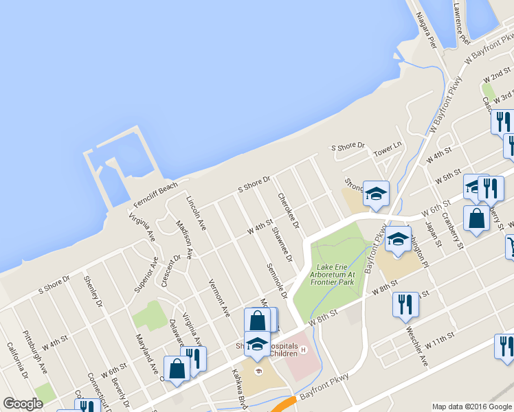 map of restaurants, bars, coffee shops, grocery stores, and more near 230 Shawnee Drive in Erie