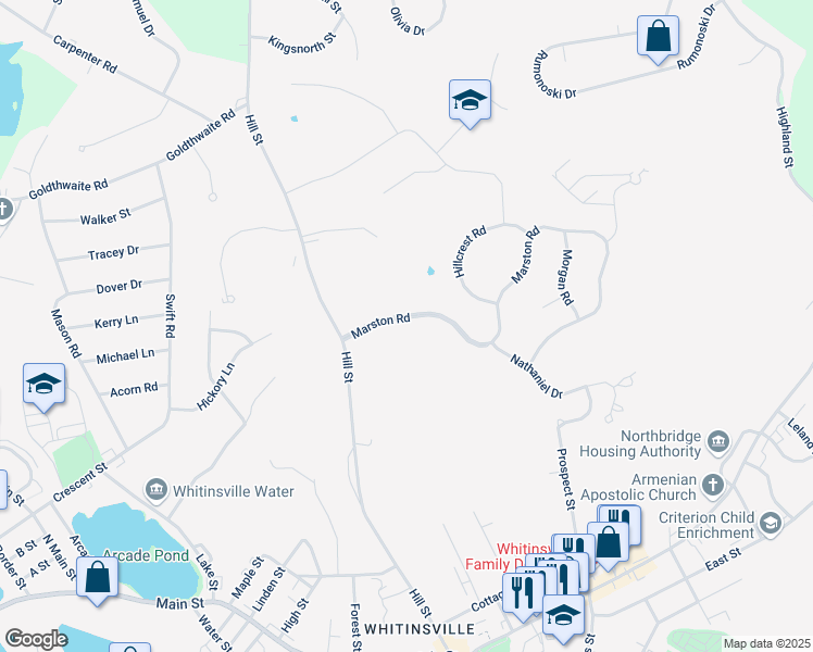 map of restaurants, bars, coffee shops, grocery stores, and more near 140 Marston Road in Northbridge