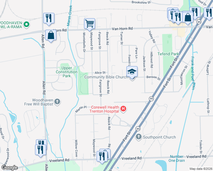 map of restaurants, bars, coffee shops, grocery stores, and more near 5046 Lisa Court in Trenton