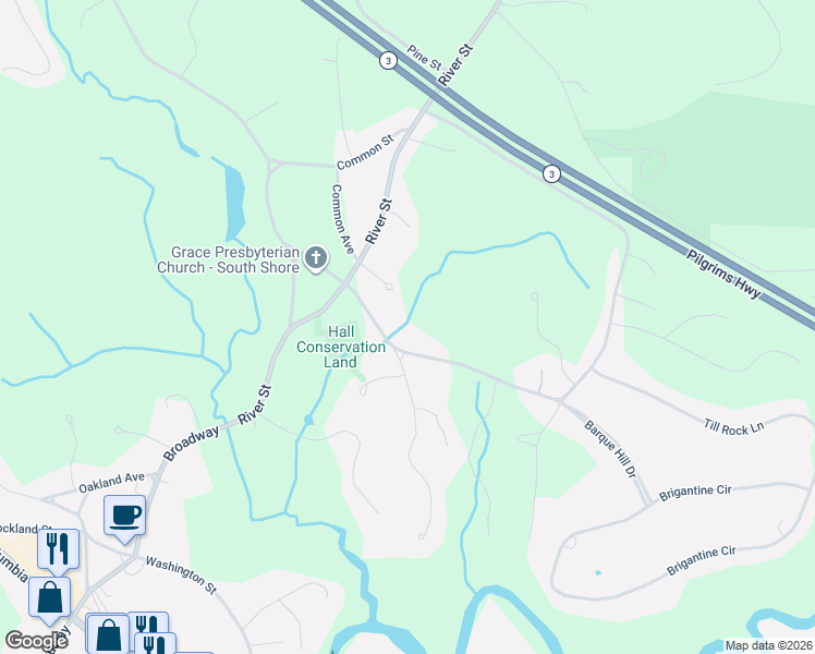 map of restaurants, bars, coffee shops, grocery stores, and more near 45 Stetson Road in Norwell