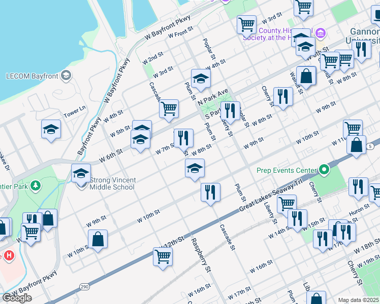 map of restaurants, bars, coffee shops, grocery stores, and more near 958 West 8th Street in Erie
