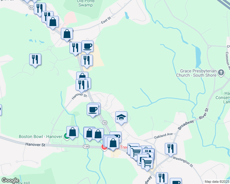 map of restaurants, bars, coffee shops, grocery stores, and more near 1 Elmwood Farm Drive in Hanover