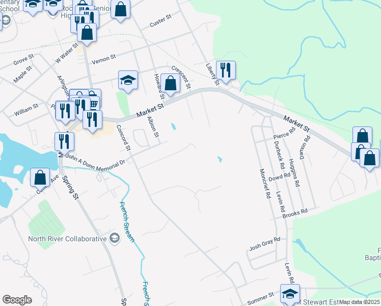 map of restaurants, bars, coffee shops, grocery stores, and more near 80 Norman Street in Rockland