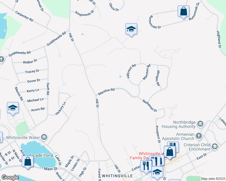 map of restaurants, bars, coffee shops, grocery stores, and more near 140 Marston Road in Northbridge