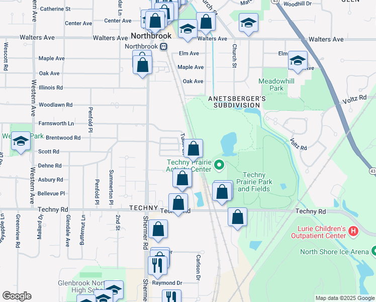 map of restaurants, bars, coffee shops, grocery stores, and more near 1922 Beaumont Place in Northbrook