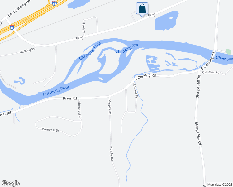 map of restaurants, bars, coffee shops, grocery stores, and more near 12025 River Road in Corning