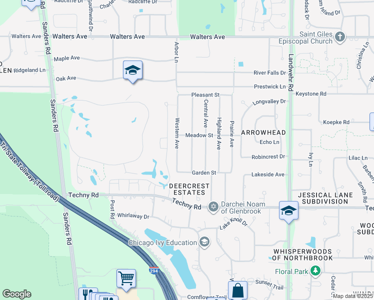 map of restaurants, bars, coffee shops, grocery stores, and more near 1804 Holly Avenue in Northbrook
