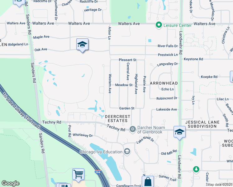 map of restaurants, bars, coffee shops, grocery stores, and more near 1804 Holly Avenue in Northbrook