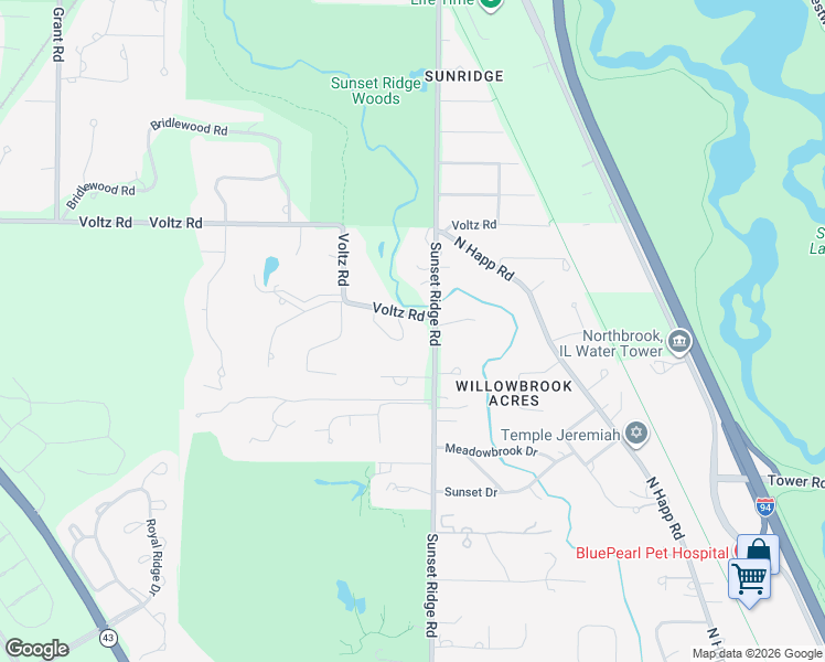 map of restaurants, bars, coffee shops, grocery stores, and more near 1780 Sunset Ridge Road in Northbrook
