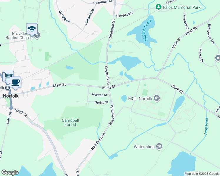 map of restaurants, bars, coffee shops, grocery stores, and more near 1 Needham Street in Norfolk