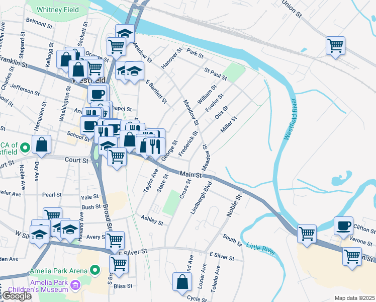 map of restaurants, bars, coffee shops, grocery stores, and more near 38 Parkside Avenue in Westfield