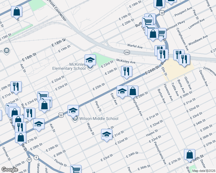 map of restaurants, bars, coffee shops, grocery stores, and more near 944 U.S. 20 in Erie