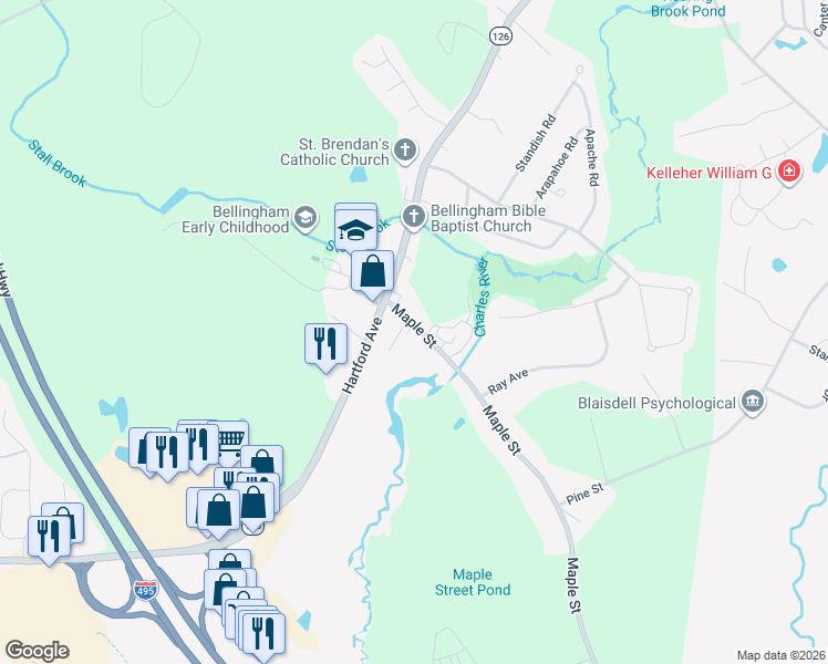 map of restaurants, bars, coffee shops, grocery stores, and more near 15 Maple Street in Bellingham