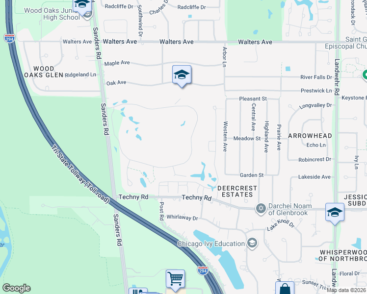 map of restaurants, bars, coffee shops, grocery stores, and more near 1800 Mission Hills Road in Northbrook