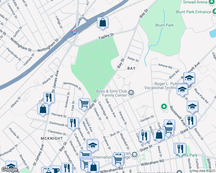 map of restaurants, bars, coffee shops, grocery stores, and more near 271 Oak Grove Avenue in Springfield
