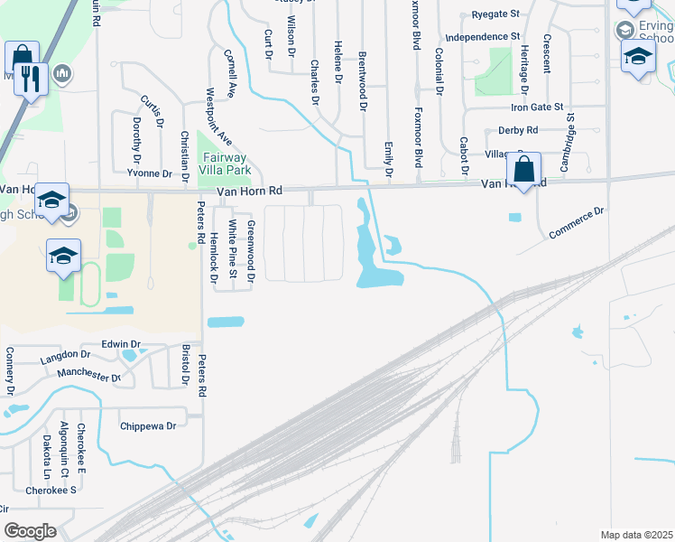 map of restaurants, bars, coffee shops, grocery stores, and more near 25216 Balfour in Woodhaven