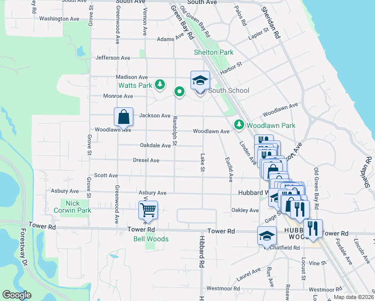 map of restaurants, bars, coffee shops, grocery stores, and more near 451 Oakdale Avenue in Glencoe