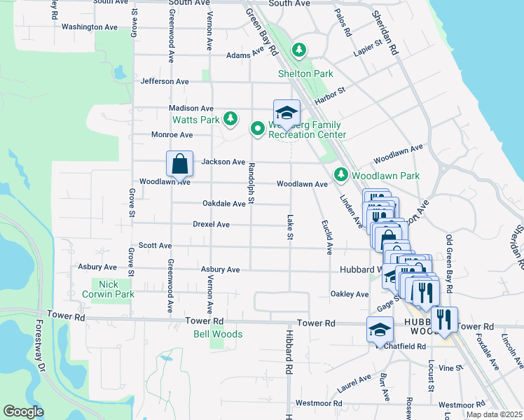 map of restaurants, bars, coffee shops, grocery stores, and more near 452 Oakdale Avenue in Glencoe