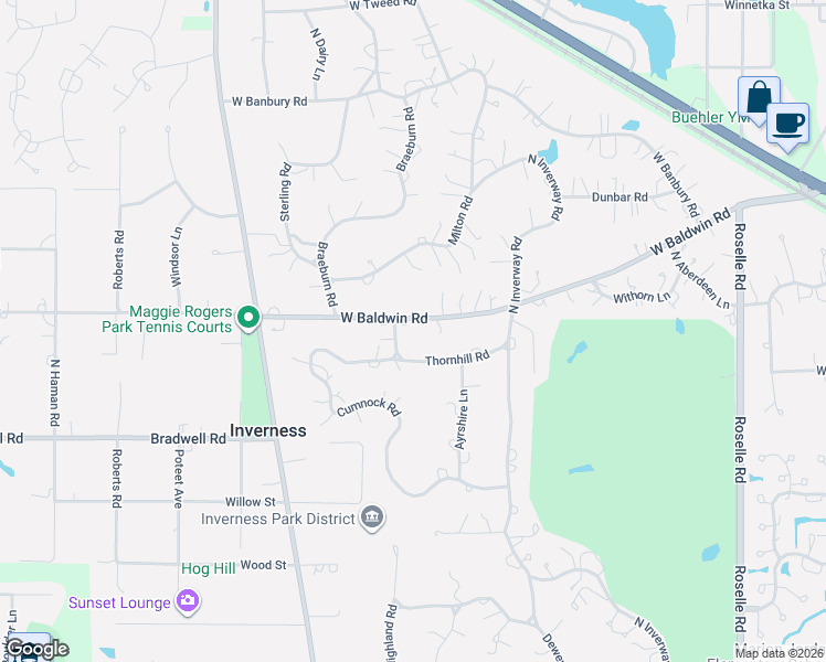 map of restaurants, bars, coffee shops, grocery stores, and more near 1926 West Baldwin Road in Inverness