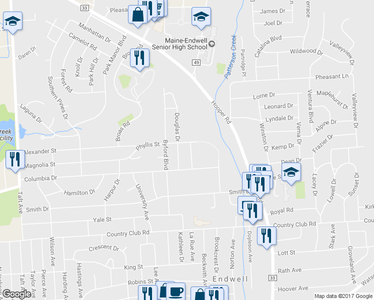 map of restaurants, bars, coffee shops, grocery stores, and more near 813 Lyncourt Drive in Endicott